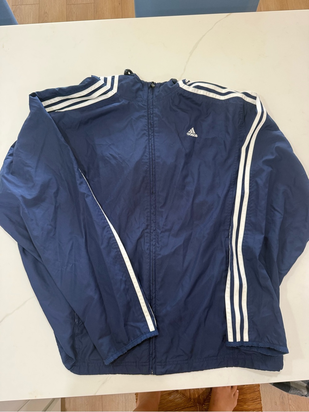 adidas Navy Blue Windbreaker Jacket with White Stripes